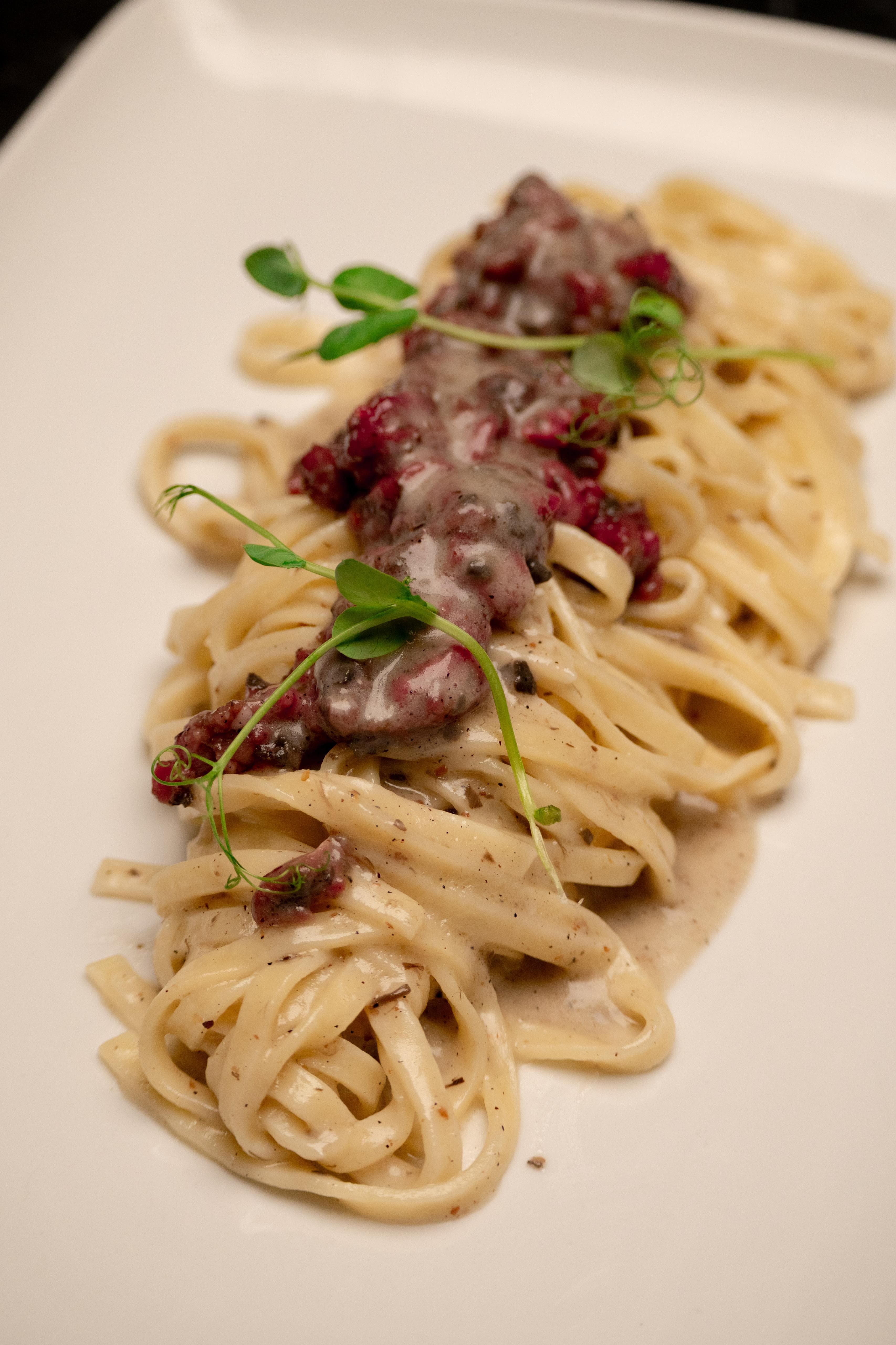 Tagliolini Butter, Raw Fassona Beef and Black Truffle