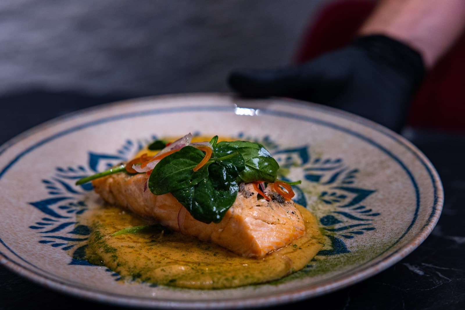 Fresh Salmon Fillet on a Hummus Sauce